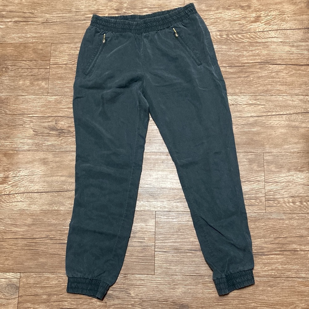 Grey Cargo Jogger Pants With Gold Zippers
